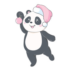 Obraz na płótnie Canvas Cute cartoon panda with a red Christmas hat on a white background.