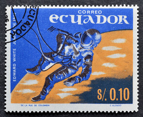Ecuador - circa 1966 :  Cancelled postage stamp printed by Ecuador, that shows Edward White 8 june...