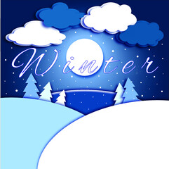 Illustration with the inscription Winter. Winter concept. Vector graphics with the signature Winter
Vector graphics cut paper winter.
winter night landscape. winter landscape with moon
