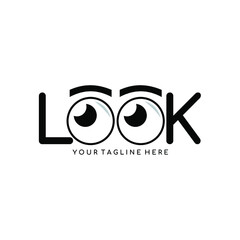 Look logo vector. A simple logo with a pair of eyeballs is used instead of the letter o. Vector illustration design. Elegant logo. Isolated in white