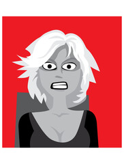 Rage. Angry woman. Portrait of outraged blonde woman on red background. Vector image for prints, poster and illustrations.