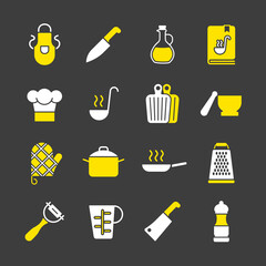 Cooking foods and kitchen vector icon set