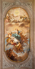 Fototapeta na wymiar ROME, ITALY - AUGUST 31, 2021: The ceiling fresco of Coronation of Virgin Mary in the church Santa Maria della Concezione dei Cappuccini by Liborio Coccetti (1796).