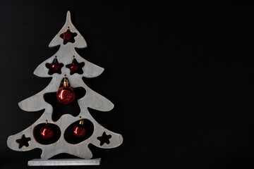 Christmas place nature concept craft ecology materials setting with ribbon and christmas decorations