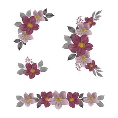 Obraz premium arrangement watercolor floral frame of pink and grey