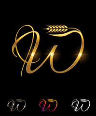 Golden Wheat and Grain Monogram Initial Letter W