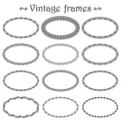 Vector set of vintage elegant oval frames isolated on background