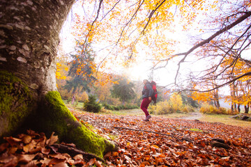The woman tourist has a great time alone while traveling