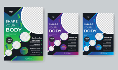 Gym and Sports Social Media Post Template. Modern banner design with abstract shape frame and place for the photo.