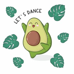 Vector illustration of cartoon dancing avocado