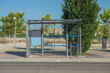 urban bus stop in a street in Madrid. España