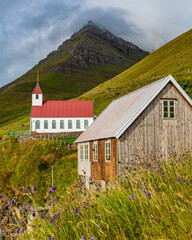 Faroe Islands-Kunoy-Village of Kunoy-Kunoyar kirkja