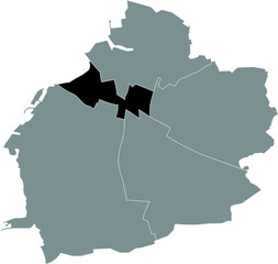 Black location map of the Innerstaden (Inner City) district inside gray urban districts map of the Swedish regional capital city of Malmö, Sweden