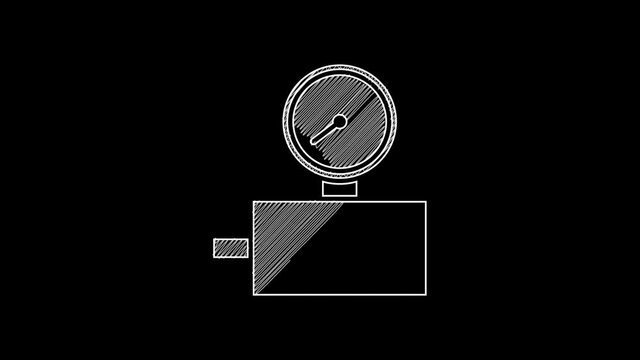 White line Gauge scale icon isolated on black background. Satisfaction, temperature, manometer, risk, rating, performance, speed tachometer. 4K Video motion graphic animation