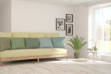 Naklejka premium White living room with sofa. Scandinavian interior design. 3D illustration