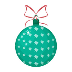 A ball with a Christmas tree toy. A toy for decorating a Christmas tree in the form of a green ball with stars. Christmas accessory, vector illustration isolated on white background