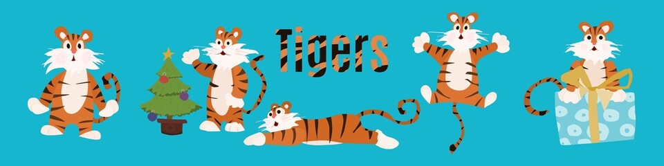 bright tigers simple characters compilation. flat