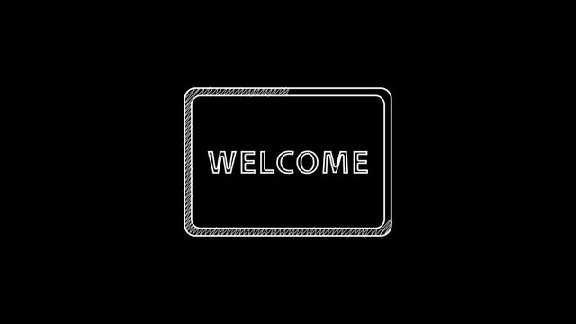 White line Doormat with the text Welcome icon isolated on black background. Welcome mat sign. 4K Video motion graphic animation