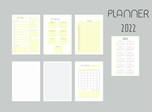 planner 2022,Set of planners, my month, sleep log, habbit tracker vector,printable to do list. Business organizer page. Paper sheet. Realistic vector illustration.