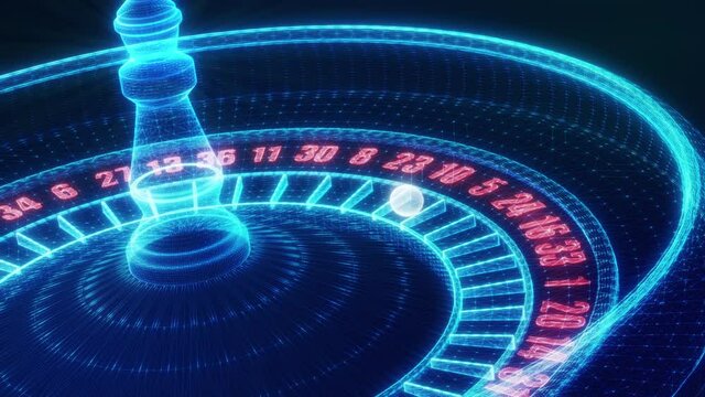 close-up of a wireframe 3d model of a roulette, concept of gambling online (3d render)