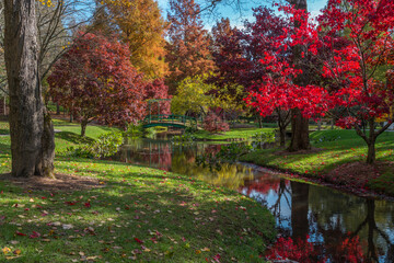 Ball Ground, Georgia USA - November 16, 2018 Gibbs gardens in autumn at the pond