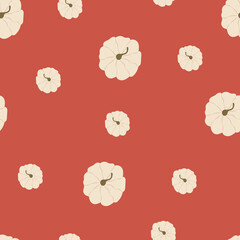 Autumn seamless pattern burgundy with white pumpkins