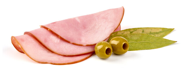 Smoked pork ham, isolated on white background.
