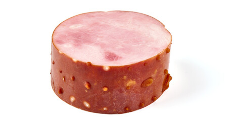 Smoked pork ham, isolated on white background.