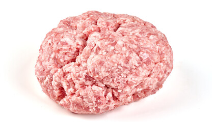 Minced meat, ingredients for cooking, isolated on white background.