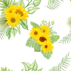 Sunflower watercolor floral seamless pattern