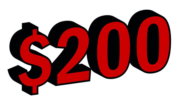Save 200 Dollar - $200 3D red Price Symbol Offer
