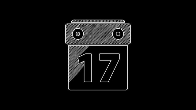 White line Saint Patrick's day with calendar icon isolated on black background. Date 17 March. 4K Video motion graphic animation