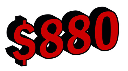 Save 880 Dollar - $880 3D red Price Symbol Offer
