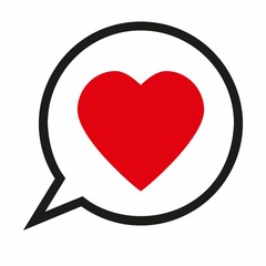 Speech bubbles and a red heart, on a white background, flat vector illustration