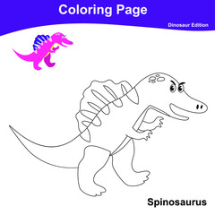 Coloring Page Dinosaurs Edition. Dinosaurs Color Book. Dinosaurs worksheet page. Educational printable colouring worksheet. Fun activity for kids. Vector illustration.