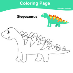 Coloring Page Dinosaurs Edition. Dinosaurs Color Book. Dinosaurs worksheet page. Educational printable colouring worksheet. Fun activity for kids. Vector illustration.