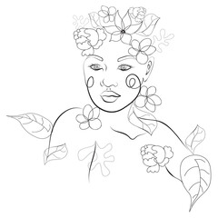 Floral line art woman portrait