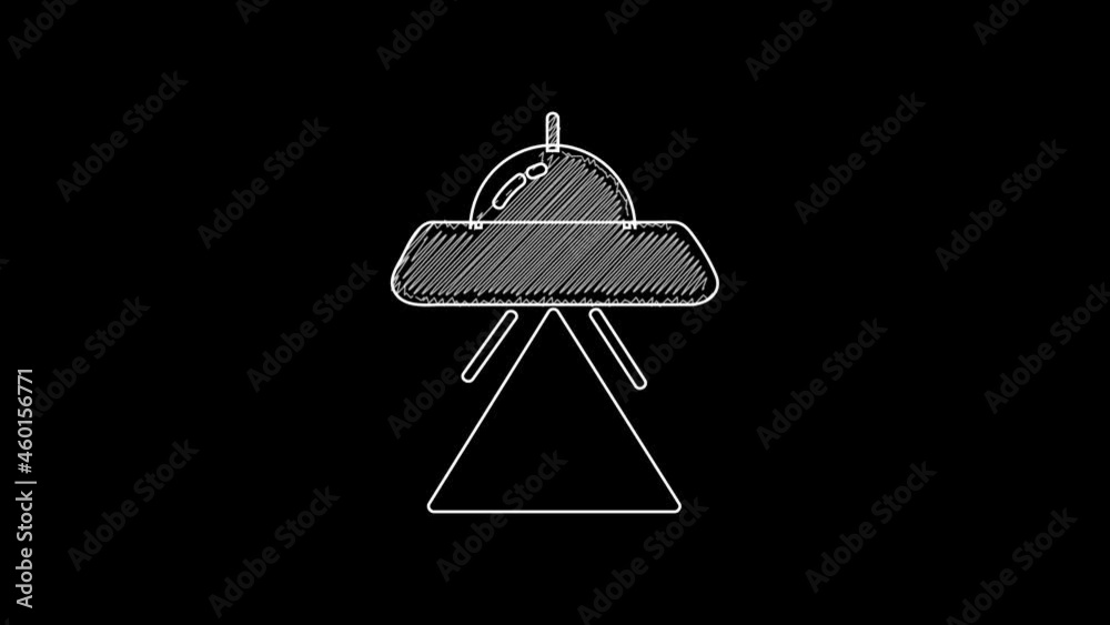 Wall mural White line UFO flying spaceship icon isolated on black background. Flying saucer. Alien space ship. Futuristic unknown flying object. 4K Video motion graphic animation