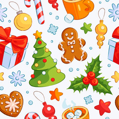 Seamless pattern with hand drawn christmas elements