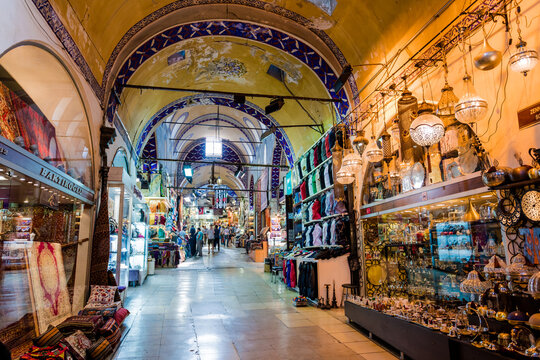 ISTANBUL, TURKEY - JULY 10, 2017: Grand Bazaar  in Istanbul, Turkey. It is one of the largest and oldest covered markets in the world