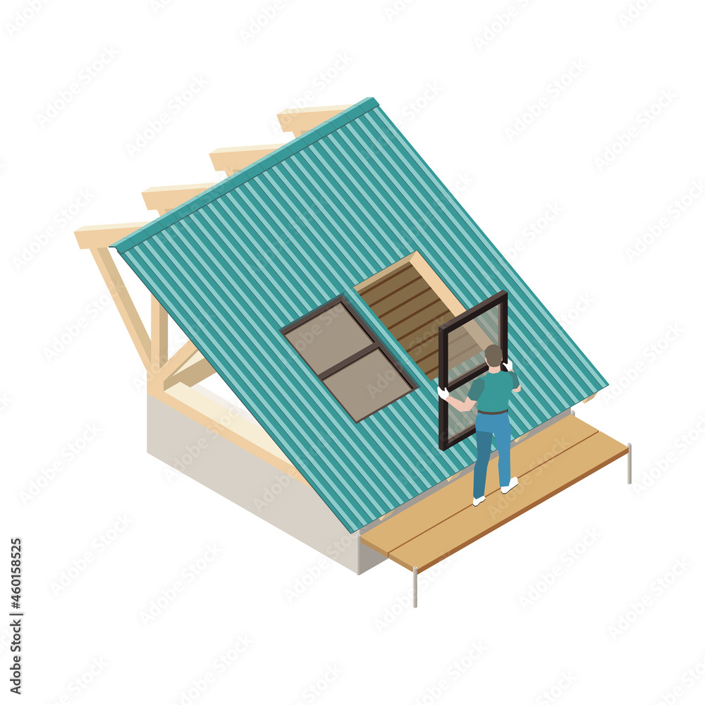 Sticker Isometric Roofer Icon