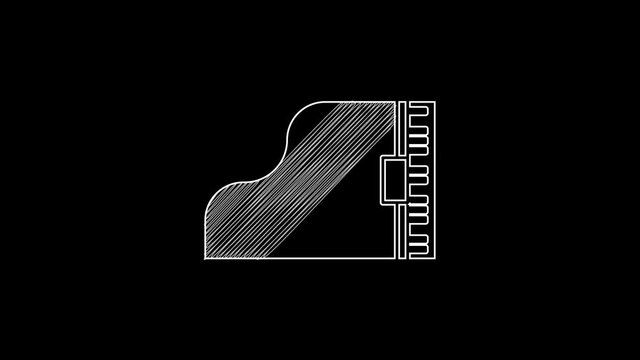 White line Grand piano icon isolated on black background. Musical instrument. 4K Video motion graphic animation