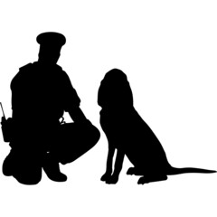 Police or Cop with Bloodhound Silhouette Vector - obrazy, fototapety, plakaty