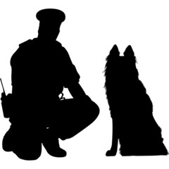 Police or Cop with Belgian Shepherd Silhouette Vector