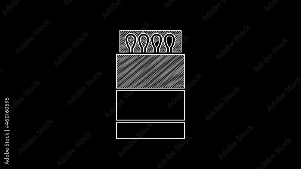 Wall mural white line open matchbox and matches icon isolated on black background. 4k video motion graphic anim