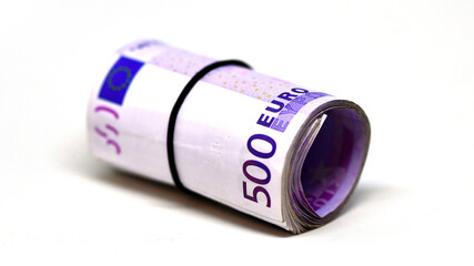 Stack of 500 Euro banknotes. European currency money banknotes. Salary, savings, european union economic crisis concept. making money with the Internet, working from home with an online business