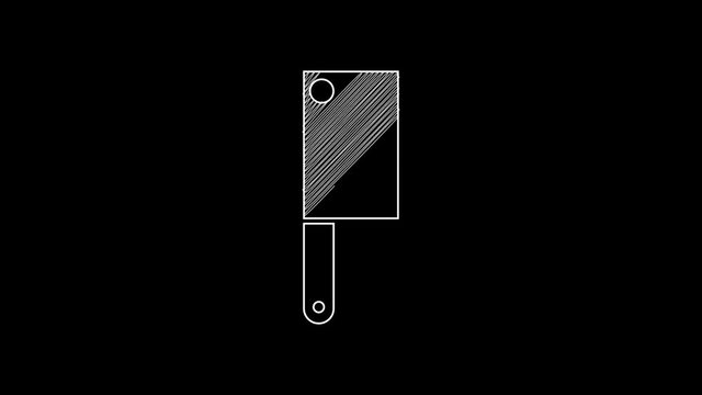White line Meat chopper icon isolated on black background. Kitchen knife for meat. Butcher knife. 4K Video motion graphic animation