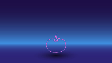 Neon pumpkin symbol on a gradient blue background. The isolated symbol is located in the bottom center. Gradient blue with light blue skyline
