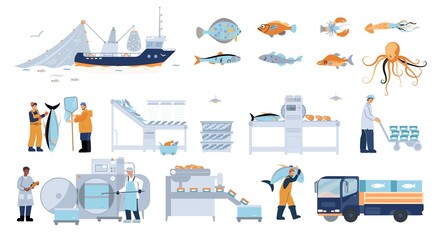 Fish Industry Set - obrazy, fototapety, plakaty