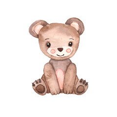 Cute little teddy bear watercolor illustration. cartoon character - 460163379